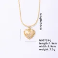 Gold heart initial letter J pendant necklace detail view with size and dimensions. - Letter J