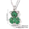 Detailed view of green zircon pave bear pendant necklace highlighting exquisite design. - N01213-8