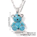 Blue Zircon Pavé Teddy Bear Pendant Necklace Sparkly Crystal Copper Jewelry Gift For Women - N01213-12