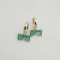 Gold butterfly hoop earrings with sparkling green zirconia stones, elegant sweet style. - Gold Peacock Green Zirconia