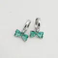 Stunning green heart zircon bow hoop earrings, exquisite silver metal detail display. - Platinum Peacock Green Zirconia
