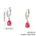 Orecchini a cerchio con pendente in zircone rosso a forma di goccia d'acqua - Rosso rosa