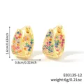 Detail of colorful CZ encrusted U-shaped hoop earrings with size and weight measurements - Gold Rainbow (E03135-12)