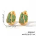 Close-up of gold-plated U-shaped hoop earrings with green cubic zirconia pave setting - Gold Green (E03135-7)