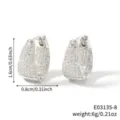 Close-up of silver U-shaped hoop earrings with clear CZ and dimension markings. - Silver White (E03135-8)