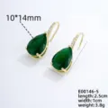 Elegant teardrop green gemstone earrings detail view, featuring sparkling cubic zirconia pave hooks. - 16K Gold White Rhinestone Green Rhinestone