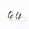 Elegant green cubic zirconia gold-plated huggie hoop earrings for women fashion details. - 16K Green