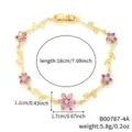 Bracelet élégant en or avec pétales de fleurs en zircon violet et motif branche, 18 cm - Or / Zircon Violet