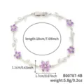 Bracelet fleur en argent avec zircons violets et mesures de taille - Argent / Zircon Violet