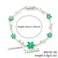 Bracelet pétales de fleurs en zircons verts, finition argentée, 18cm, poids 5,8g - Argent / Zircon Vert