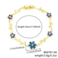 Bracelet élégant en cuivre plaqué or avec fleurs en zircone bleue et breloques de feuilles - Or / Zircon Bleu