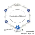 Bracelet élégant en cuivre avec pétales de fleurs en zircone bleue, longueur 18 cm - Argent / Zircon Bleu