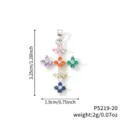 Detailed view of a multi-colored zircon cross pendant with precise size measurements - Multicolor Zirconia Style (P5219-20)