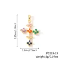 Detailed view of colorful CZ clover cross pendant with size and weight specs - Gold Base Multicolor Zirconia Style (P5219-19)