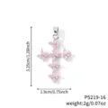 Detailed view of pink zirconia cross clover pendant showing precise product dimensions - Pink Zirconia Style (P5219-16)