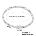 Bracciale placcato argento con ciondolo a fiore in zirconi AAA scintillanti e catena regolabile - Stile Zirconia Bianca (KSB00246-1) / 17+2cm / Bianco
