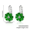Silver-tone flower earrings with green gemstones and detailed size measurements - Silver Base Green (KSE00006SRGN)