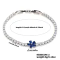 Elegante bracciale tennis color argento con zirconi trasparenti e un fiore blu a petali - Stile Zirconia Blu Chiaro (KSB00246-2) / 17+2cm / Azzurro
