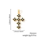 Macro view of gold-plated cross pendant with black zirconia, showing dimensions. - Gold Black Zirconia Cross Style (P5219-9)