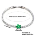 Silver tennis bracelet with a green cubic zirconia flower and clear stones, 17+2cm. - Green