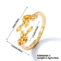 Gold plated cubic zirconia leaf open ring detail view showing precise dimensions and weight info. - Gold Yellow Zirconia