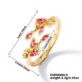 Exquisite gold-plated leaf open ring featuring sparkling pink marquise and white zircon stones. - Gold Pink & White Zircon