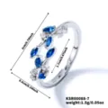 Stunning blue zircon leaf open ring for women, elegant silver plated jewelry for daily wear. - Silver with Blue Diamond