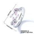 Silver plated open ring featuring sparkling pink zircon marquise stones in leaf design. - Silver Pink Rhinestone
