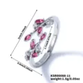 Close-up detail of the pink cubic zirconia leaf ring, showing delicate branch design and size. - Silver Light Pink