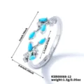 Elegant silver open ring featuring blue zircon leaf stones and sparkly crystals, stylish jewelry. - Silver Blue & White Rhinestone