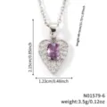 Silver-tone heart necklace with purple oval gemstone and clear cubic zirconia halo - Purplish Red (N01579-6)