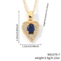 Macro view of blue heart pendant with dimensions and weight specifications - Blue Gold Tone (N01579-7)