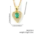 Exquisite heart-shaped green crystal necklace with full dimension measurements - Green Gold Tone (N01579-9)