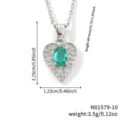 Technical detail showing measurements and weight of the emerald heart pendant necklace - Green Silver Tone (N01579-10)