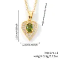 Detailed dimensions of heart-shaped green stone pendant necklace with gold chain - Green-Gold Tone (N01579-11)