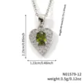 Measurement details of heart-shaped necklace with green zircon and silver chain - Olive Green-Silver Tone (N01579-12)
