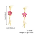 Detailed measurements of floral gold earrings with pink and white zircons - Magenta Floral Style (E01908-1) / Gold