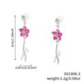 Detailed view of pink flower earrings showing 3cm length and 2.2g weight specs. - Pink Floral Style (E01908-2) / Silver