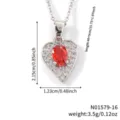 Detailed measurements of heart pendant necklace with red oval stone and zirconia stones - Ruby Red-Silver Tone (N01579-16)
