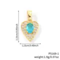 Detailed view of a gold heart pendant with central aqua stone and zircon border - Sky Blue-Gold Tone (P5169-1)