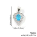 Detailed size guide for heart-shaped pendant with blue gemstone and zircon - Blue-Silver Tone (P5169-2)