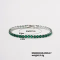 Green rhinestone tennis bracelet detail view showing length and width dimensions clearly. - 17cm / Platinum Color & Green Rhinestone