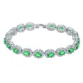 Elegant silver-toned bracelet featuring green oval zircons and shimmering white crystals. - Oval Green Zirconia (KSB00053) / White Gold