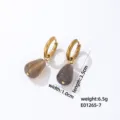Eleganti orecchini a cerchio in oro con pietra a goccia, gioielli di lusso minimalisti. - Grigio