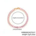 Detailed view of the pink crystal tennis bracelet showing precise dimensions and specifications. - 17cm / KC Gold Pink
