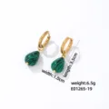 Green malachite teardrop pendant gold hoop earrings detailed view showcasing fine texture. - Green