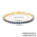 Lake blue rhinestone tennis bracelet detail view, elegant gold jewelry accessory for women. - 17cm / KC Royal Blue