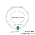 Detailed view of copper inlaid zircon tennis bracelet featuring a green pear-shaped gemstone - Silver Green Zirconia