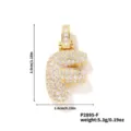 Vue détaillée du pendentif lettre F dorée pavée de strass brillants avec ses dimensions. - Pendentif Lettre F Seul (N00888GW-F)