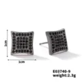 Orecchini a lobo quadrati in zircone nero minimalista, gioielli geometrici moderni in rame. - Orecchini a Bottone in Zirconia Micro-Intarsiata Quadrata (E03740-9) / Nero